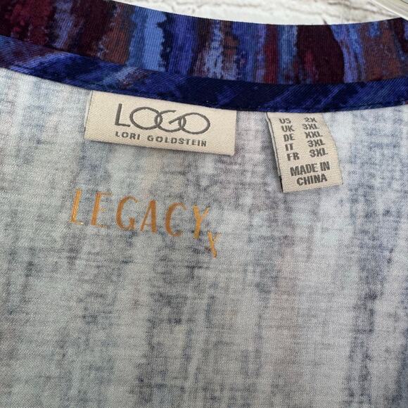 LOGO Lori Goldstein Legacy X Wms Blue Purple Artsy Stretch Knit Tunic Top Sz 2X - Picture 3 of 7